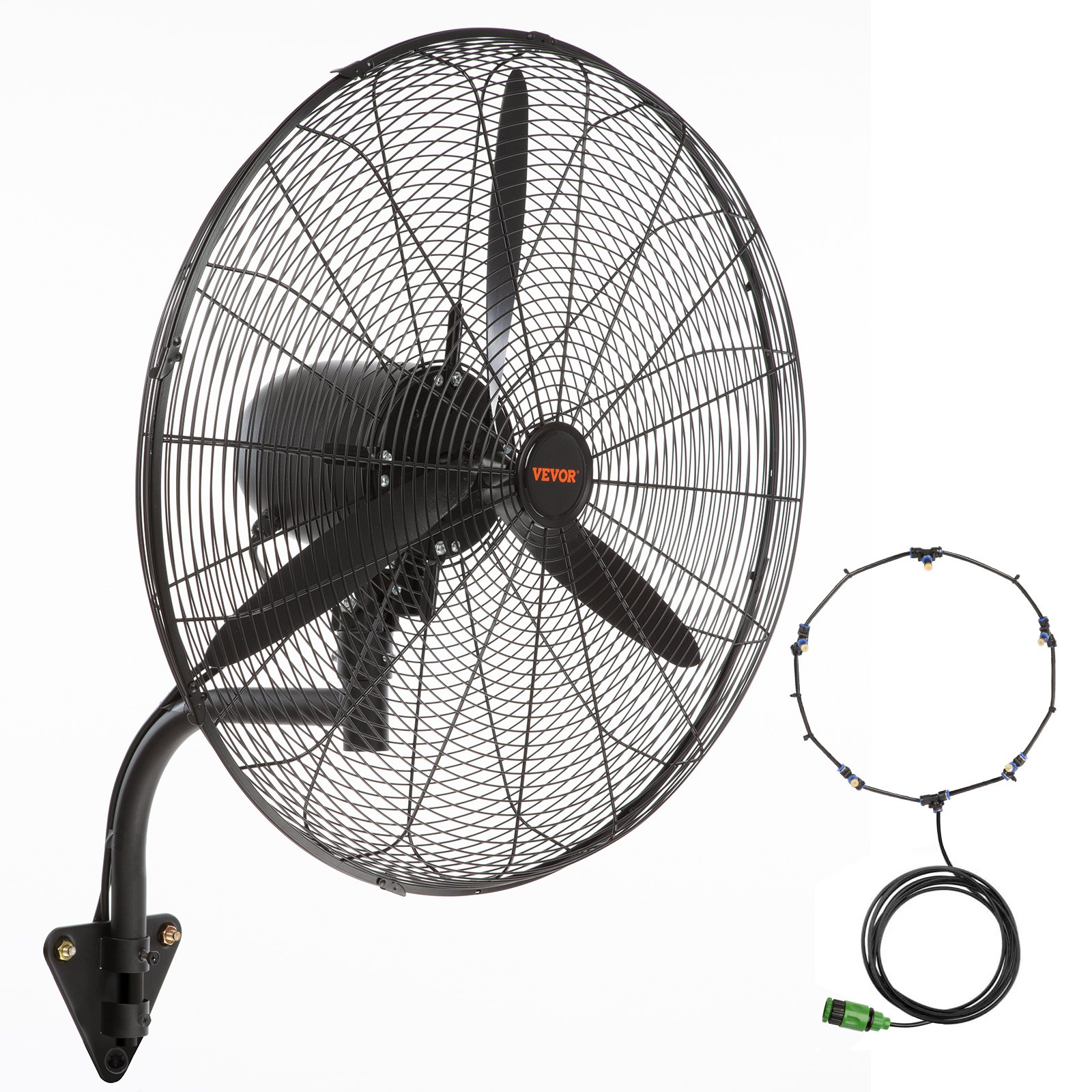 VEVOR Wall-Mount Misting Fan, 24 Inch, 3-speed High Velocity Max. 7000 CFM, Waterproof Oscillating Industrial Wall Fan, Commercial or Residential for Warehouse, Greenhouse, Workshop, Black, ETL Listed