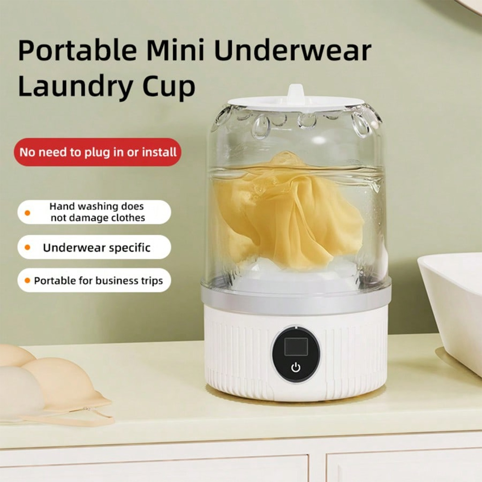 Portable Mini Washing Machine USB Rechargeable Travel Washer for Baby Clothes Underwear Socks Compact Foldable for RV Dorm Camping