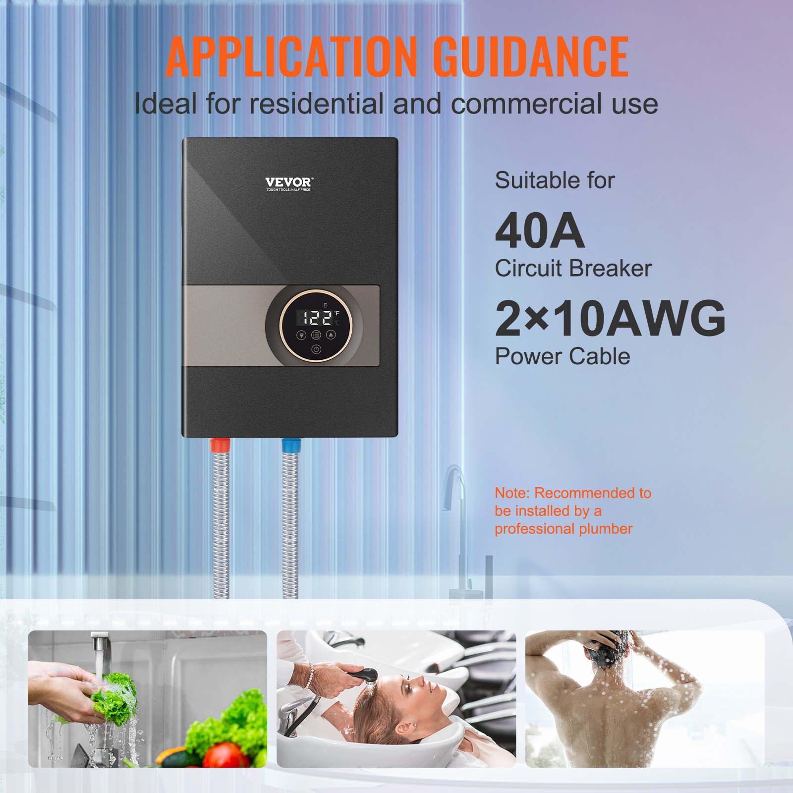 VEVOR Instant Water Heater, 8kw On Demand Electric Tankless Water Boiler, Digital Temperature Display &amp; Easy Installation &amp; 24-Hour Water Supply, For Kitchen Bathroom Shower Mall Salon ETL Listed