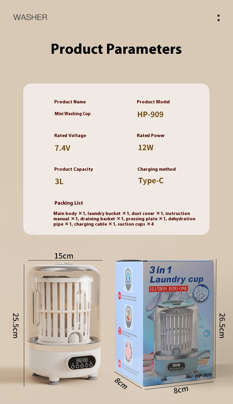 Underwear Washing Machine | Automatic Mini Washing Machine, Portable spin dry | For underwear, socks, baby clothes | mini washing machine for travel, dorm, RV | Saves water and time