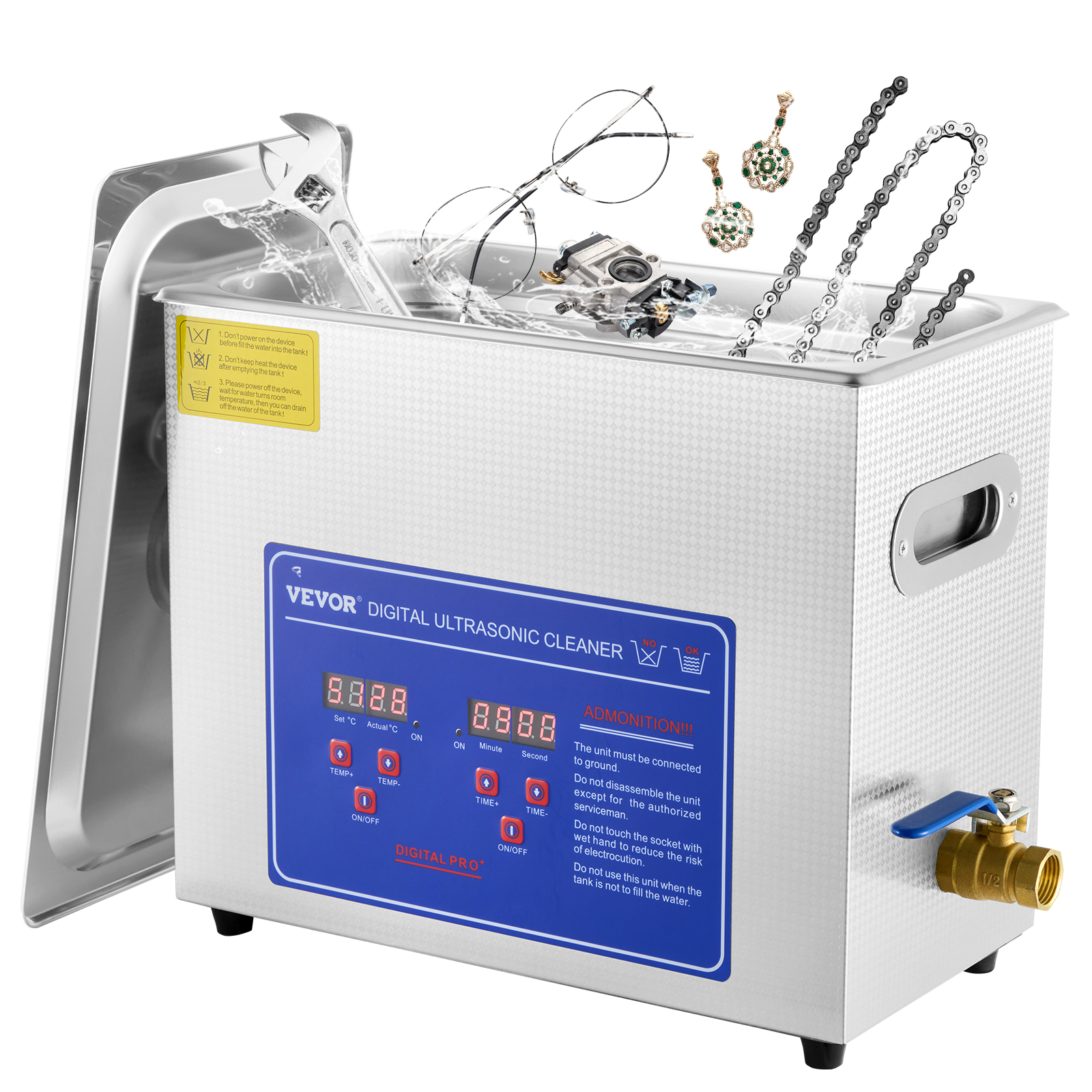 VEVOR Commercial Ultrasonic Cleaner 6L Professional Ultrasonic Cleaner 40kHz with Digital Timer&amp;Heater 110V Excellent Cleaning Machine for Watch Instruments Industrial Parts Excellent Cleaner Solution
