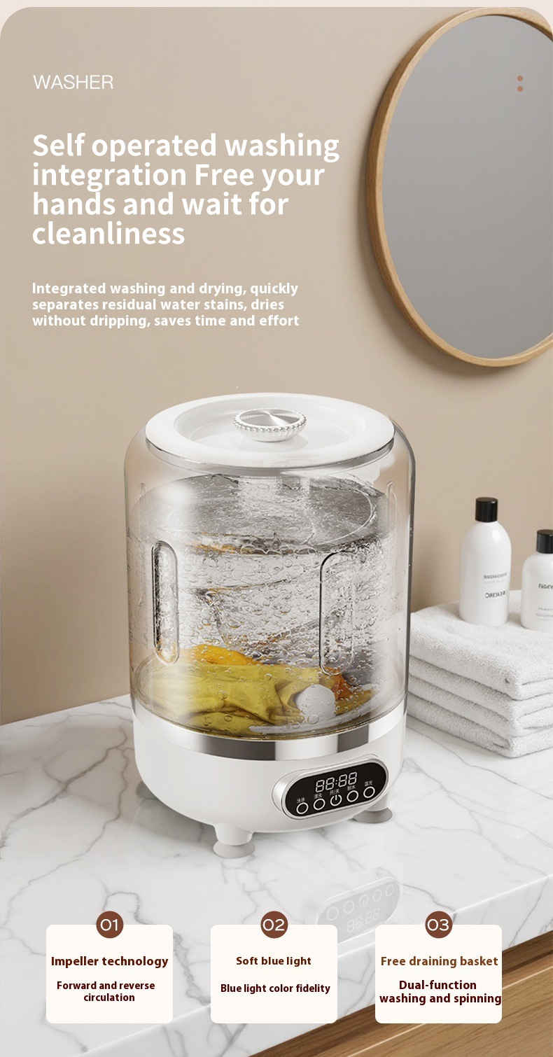 Underwear Washing Machine | Automatic Mini Washing Machine, Portable spin dry | For underwear, socks, baby clothes | mini washing machine for travel, dorm, RV | Saves water and time