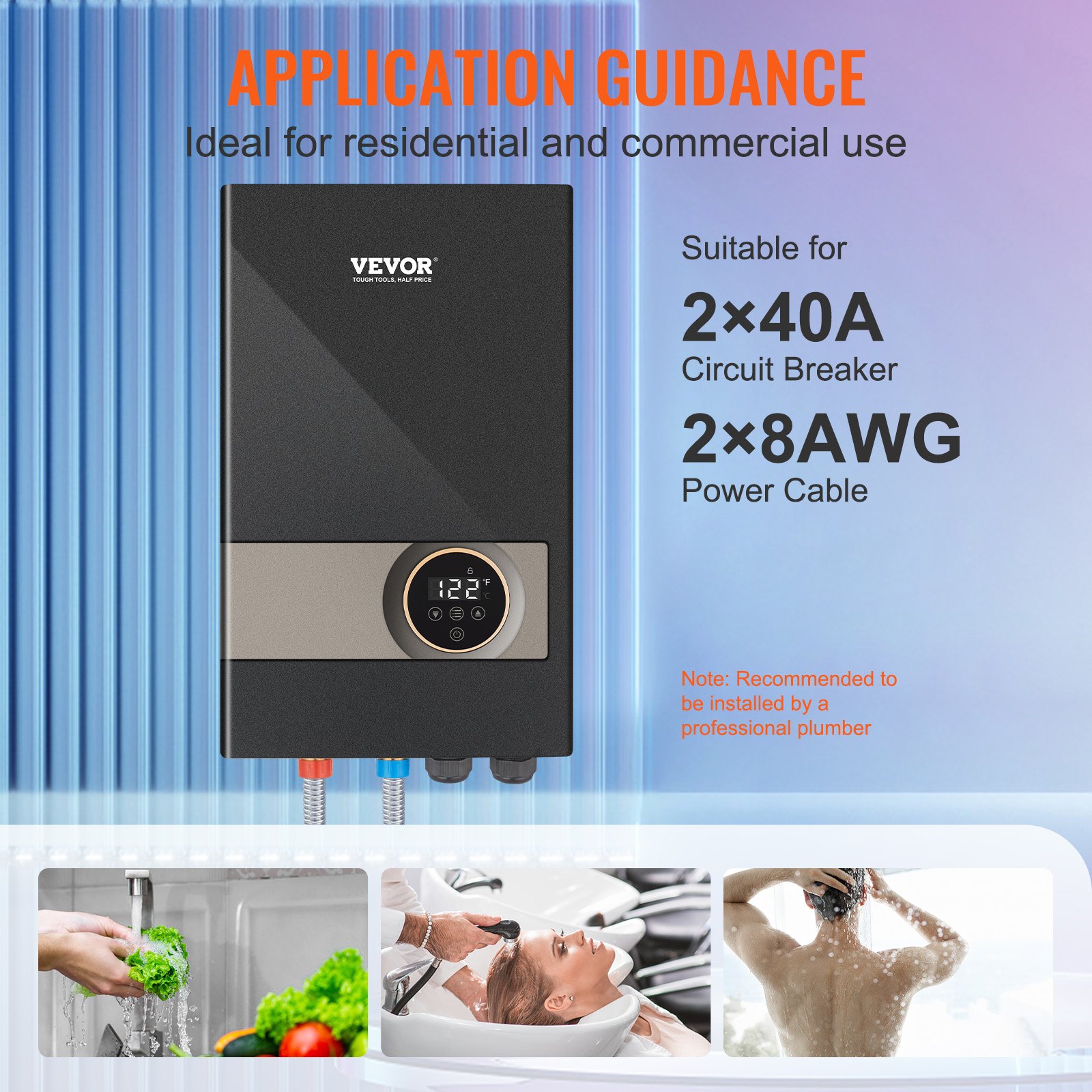 VEVOR Instant Water Heater, 8kw On Demand Electric Tankless Water Boiler, Digital Temperature Display &amp; Easy Installation &amp; 24-Hour Water Supply, For Kitchen Bathroom Shower Mall Salon ETL Listed