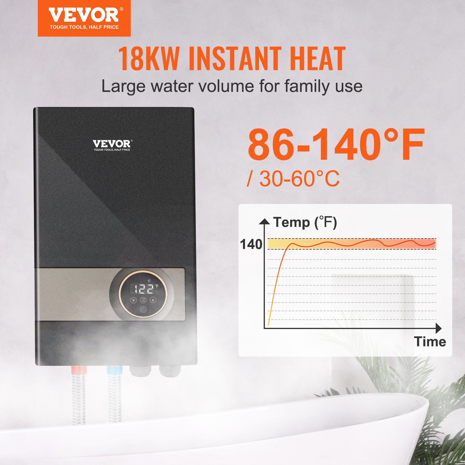 VEVOR Instant Water Heater, 8kw On Demand Electric Tankless Water Boiler, Digital Temperature Display &amp; Easy Installation &amp; 24-Hour Water Supply, For Kitchen Bathroom Shower Mall Salon ETL Listed