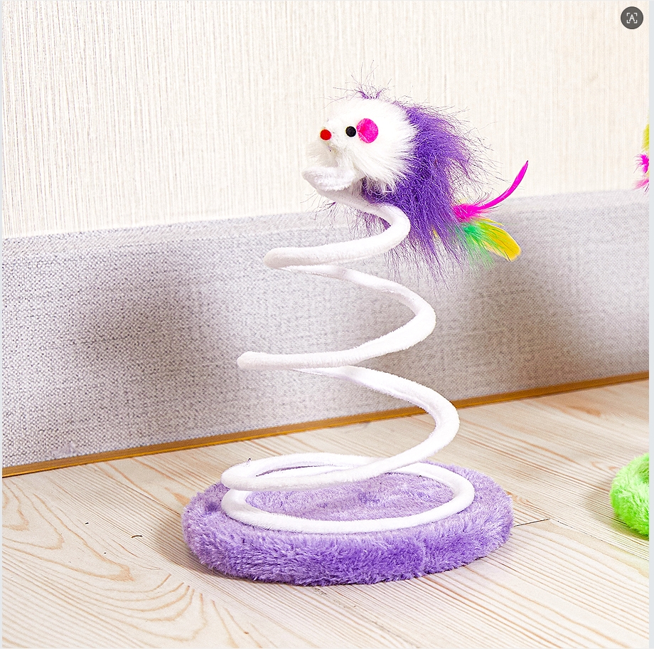 Interactive Cat Toy – Plush Mouse with Spring Coil and Feather Tail, Bouncy Teaser for Indoor Cats &amp; Kittens