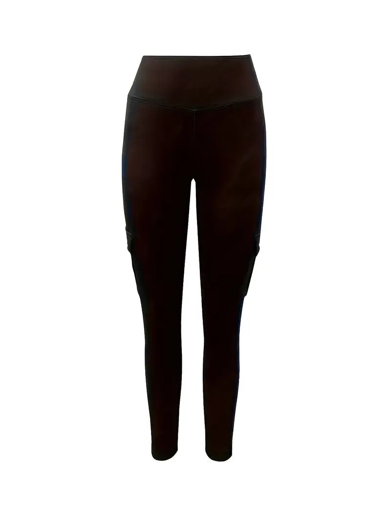 Women's High Waist Yoga Pants One Piece Set with Pocket - Stretch Running Pants, Button Design, Solid Colors (Black, Date Red, Grey), Practical Flip Pocket, Comfortable Polyester Blended Fabric