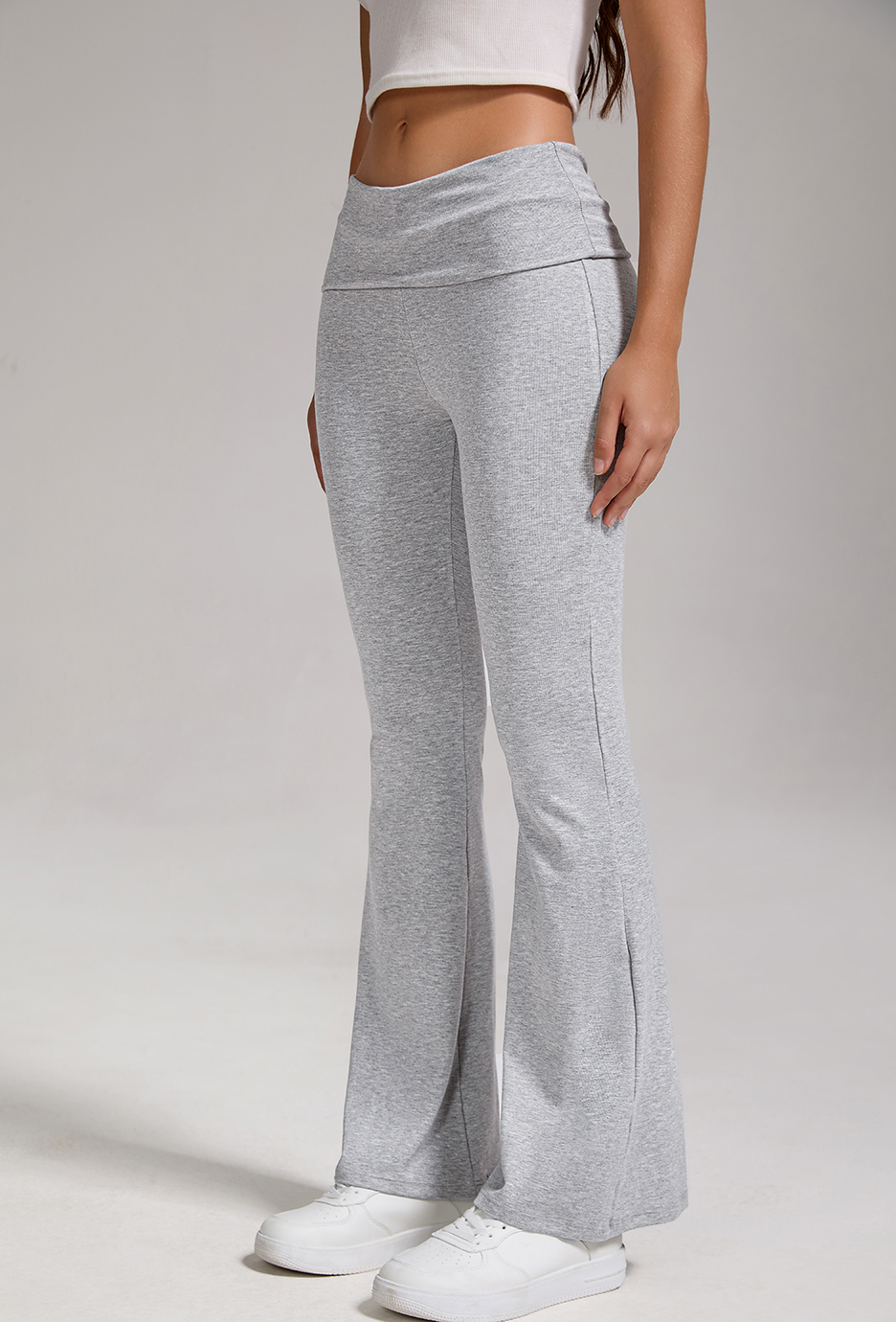 Casual sports women's low waisted flared pants sportswear streetwear, foldable waist and wide leg pants
