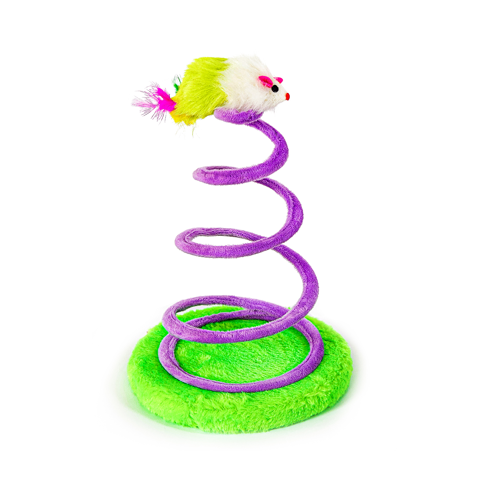 Interactive Cat Toy – Plush Mouse with Spring Coil and Feather Tail, Bouncy Teaser for Indoor Cats &amp; Kittens
