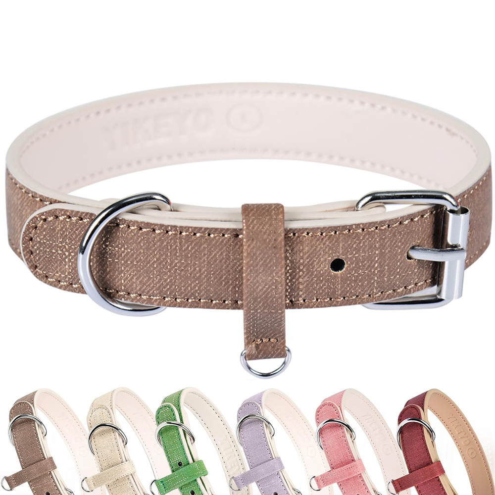 Soft Adjustable Leather Plaid Adjustable Dog Collar with Rust-Proof Metal Buckle