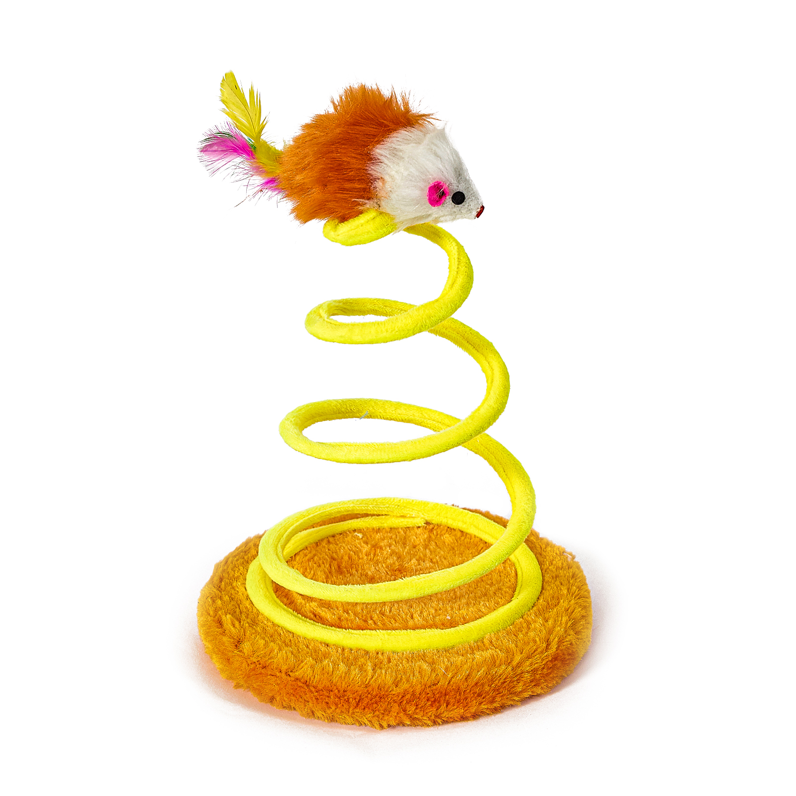 Interactive Cat Toy – Plush Mouse with Spring Coil and Feather Tail, Bouncy Teaser for Indoor Cats &amp; Kittens