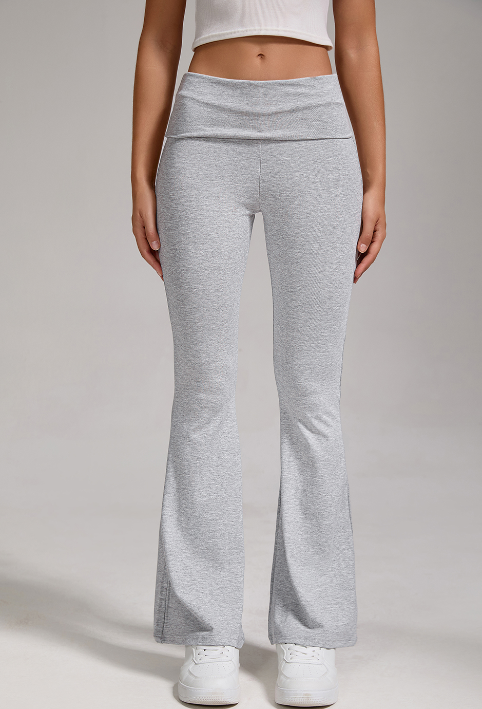 Casual sports women's low waisted flared pants sportswear streetwear, foldable waist and wide leg pants