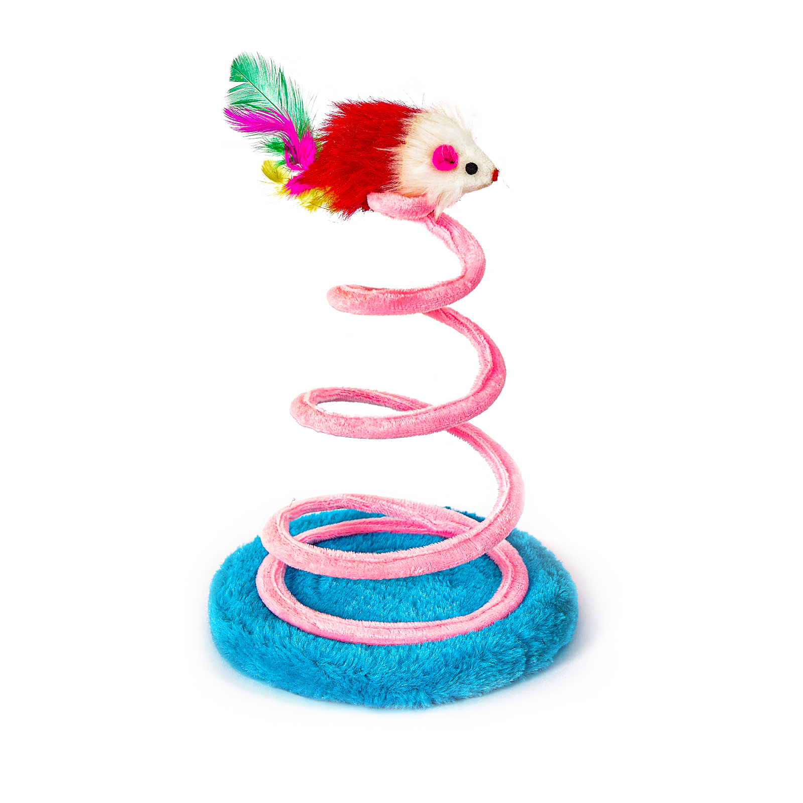 Interactive Cat Toy – Plush Mouse with Spring Coil and Feather Tail, Bouncy Teaser for Indoor Cats &amp; Kittens