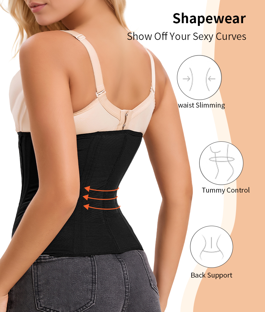 Waist Mesh Trainer Strapless for Women-Faja Colombian Girdle Hourglass -Steel Boned Corset Shapewear Tummy Waist Body Shaper with Extended Button