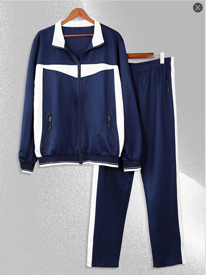 Men's casual sportswear, Spring and autumn lapel jacket and pants, 2 fashionable sportswear, youth fashion trend, color contrast design