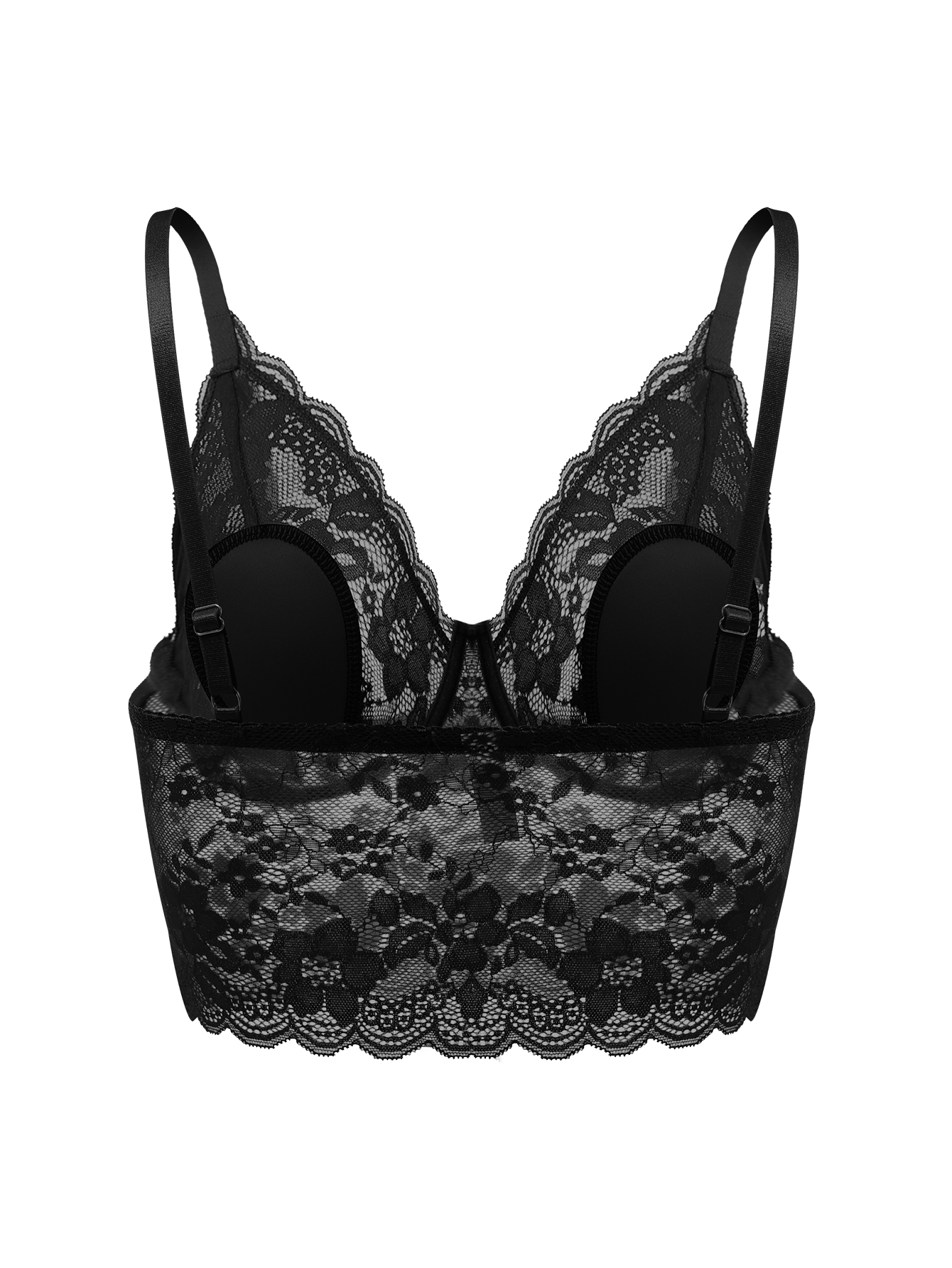Viomisha Women's Semi-Sheer Floral Lace Bodycon Bra, Scallop Trim Elegant Lingerie, Elegant Comfortable Breathable Lingerie, Bra Contrast Mesh Hollow Crop Top Bra.