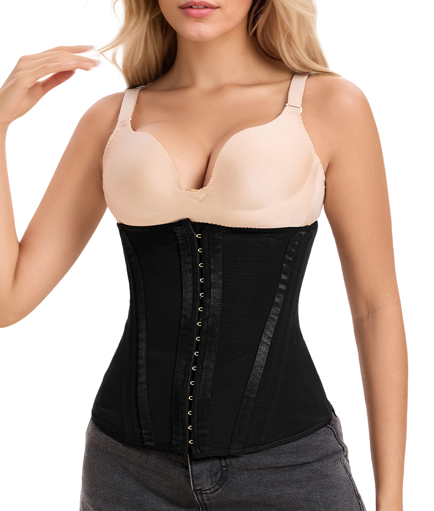 Waist Mesh Trainer Strapless for Women-Faja Colombian Girdle Hourglass -Steel Boned Corset Shapewear Tummy Waist Body Shaper with Extended Button