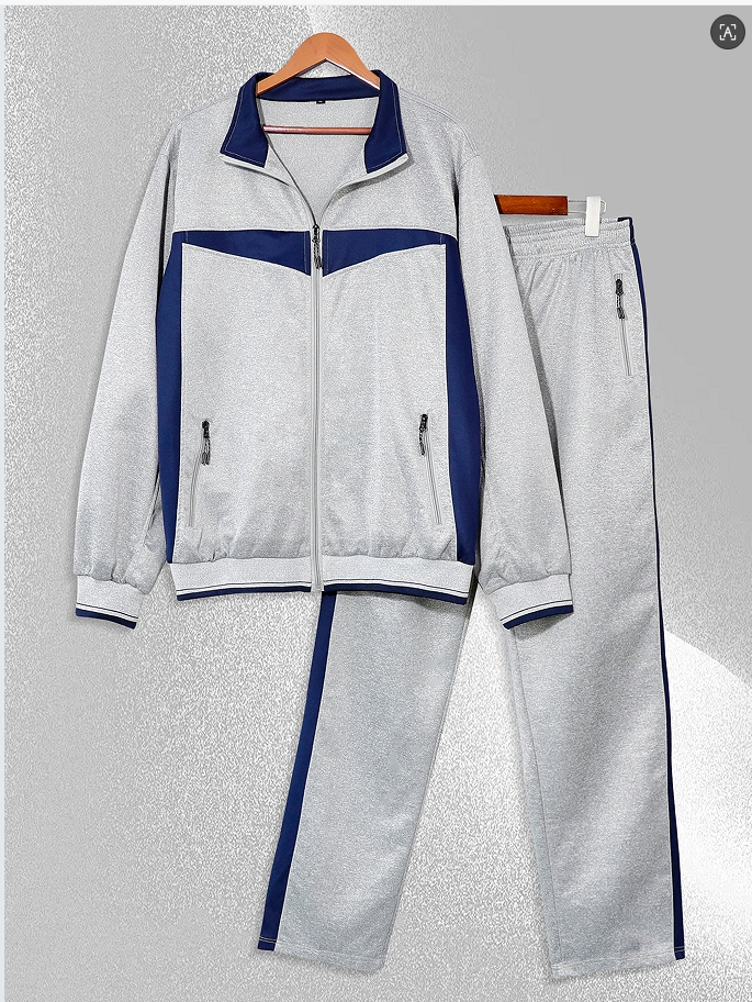 Men's casual sportswear, Spring and autumn lapel jacket and pants, 2 fashionable sportswear, youth fashion trend, color contrast design