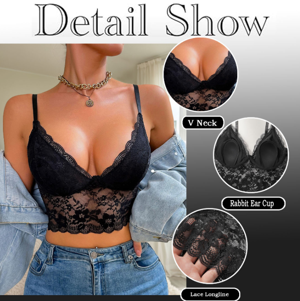 Viomisha Women's Semi-Sheer Floral Lace Bodycon Bra, Scallop Trim Elegant Lingerie, Elegant Comfortable Breathable Lingerie, Bra Contrast Mesh Hollow Crop Top Bra.