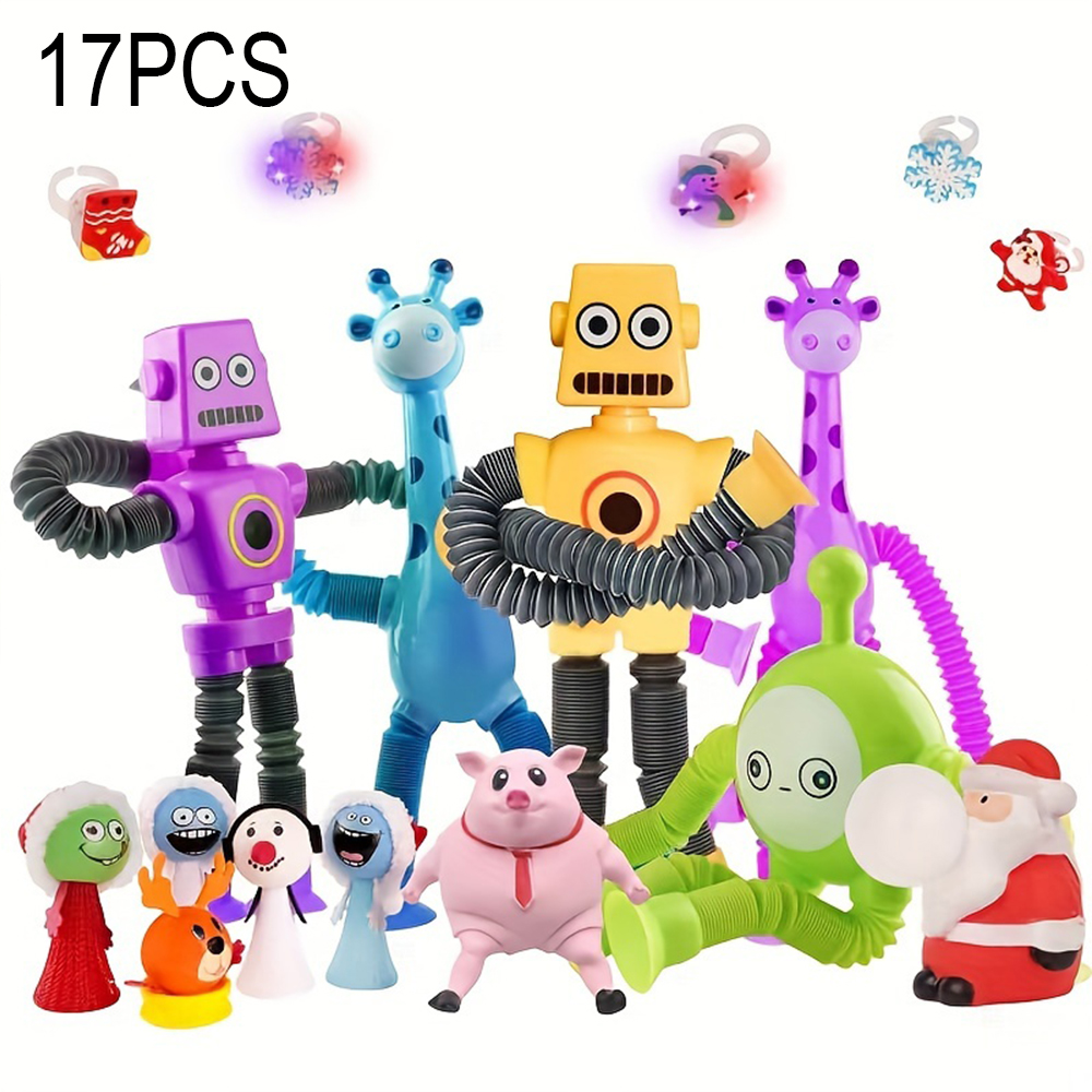 Suction Cup Robot Toy(17 Pack), Telescopic Suction Cup Robotics Toy, Toddler Fine Motor Skills and Creative Learning, Autism Sensory Toys for Kids Age 3-6, Party Favors Boy Girl Gifts