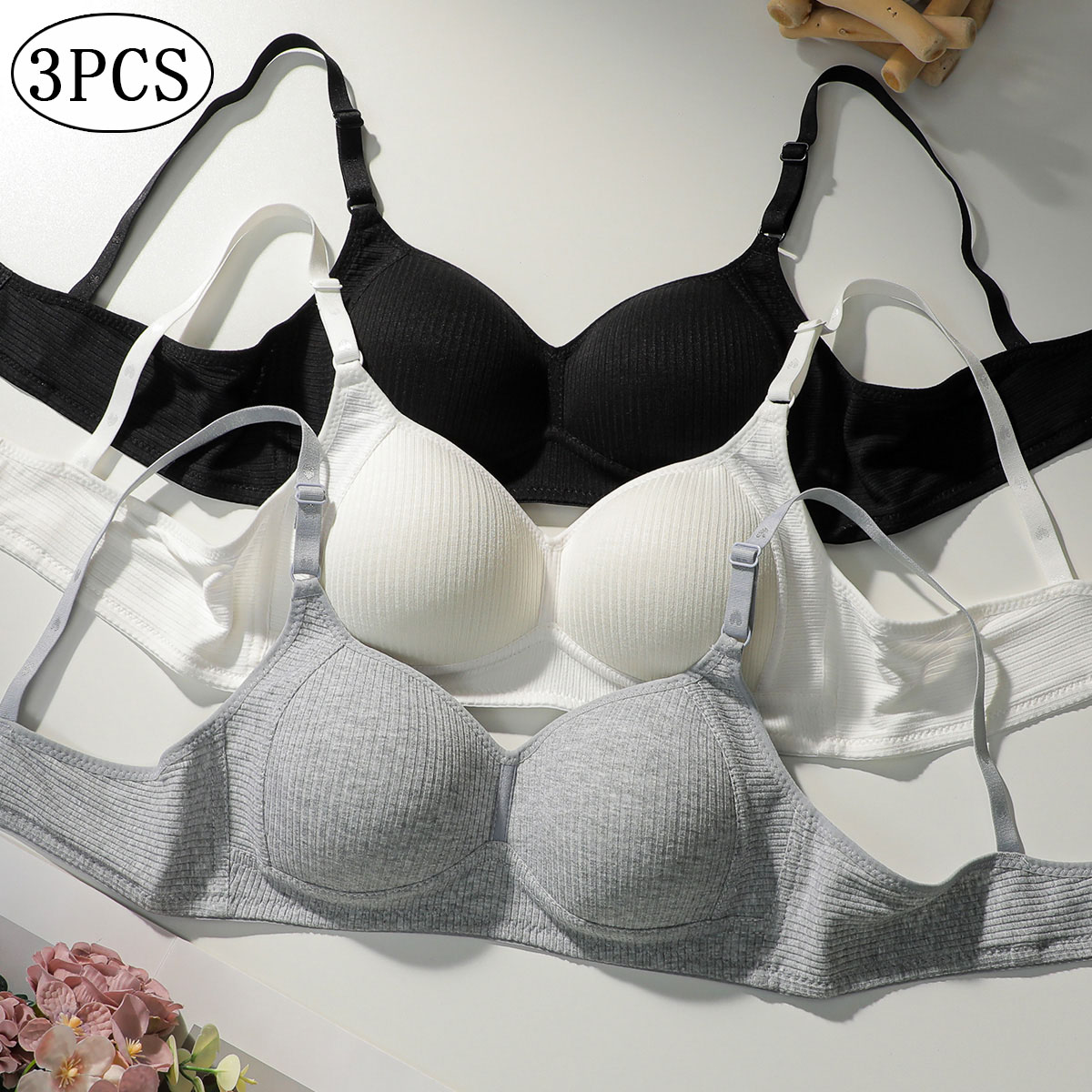 3PCS Girls Teenager Non-Wired Push Up Bras Comfortable Bra Sets Suitable For Small Bust Sports Bra