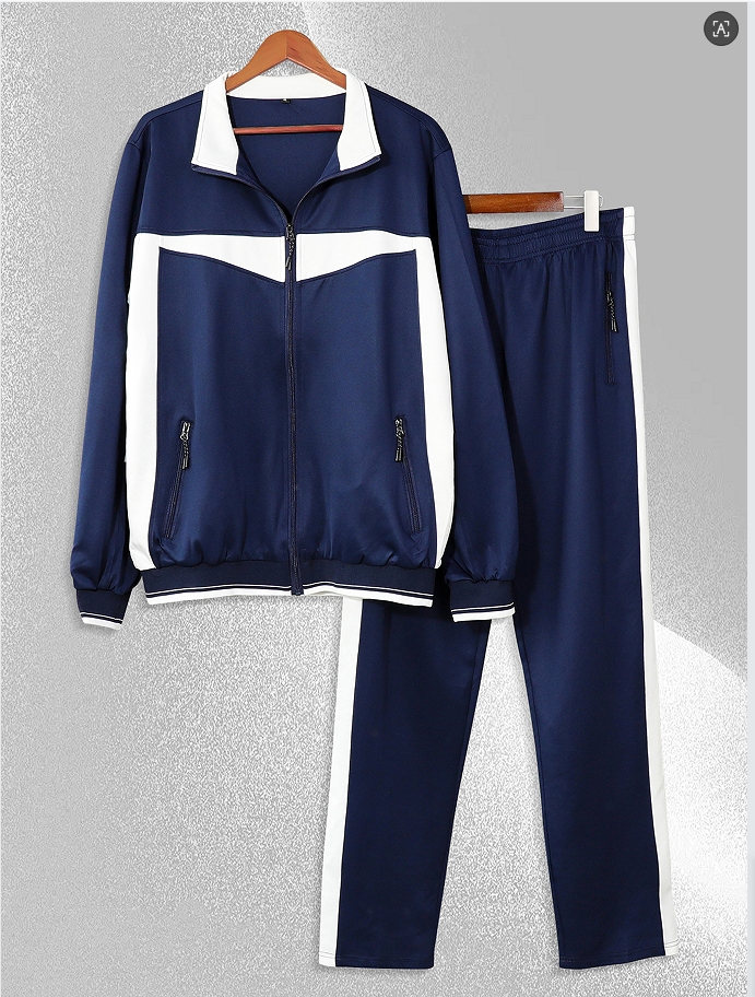 Men's casual sportswear, Spring and autumn lapel jacket and pants, 2 fashionable sportswear, youth fashion trend, color contrast design