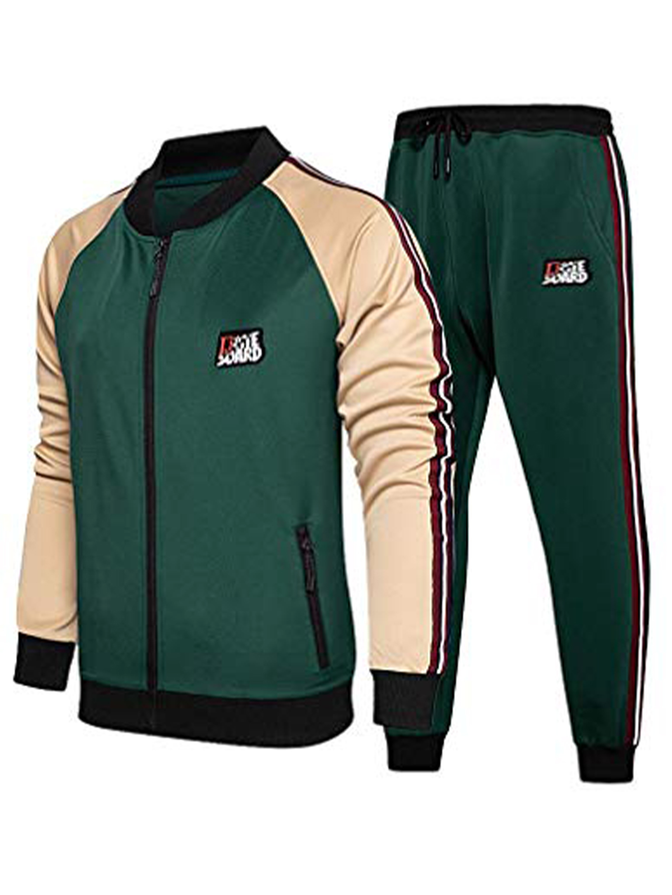 Men's Leisure Sports Suit, Spring And Autumn Jacket And Pants, 2 Fashion Sports Clothing, Youth Fashion Trend, Color Contrast Design Leisure Sports Four Seasons Suitable Clothing, Suitable