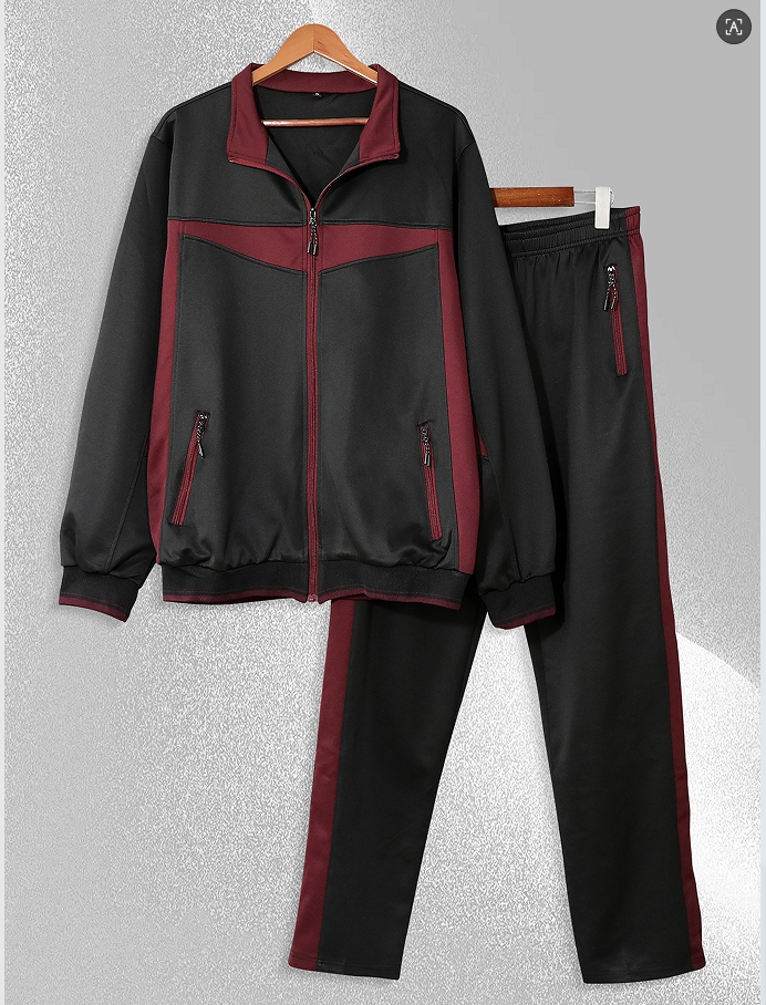 Men's casual sportswear, Spring and autumn lapel jacket and pants, 2 fashionable sportswear, youth fashion trend, color contrast design