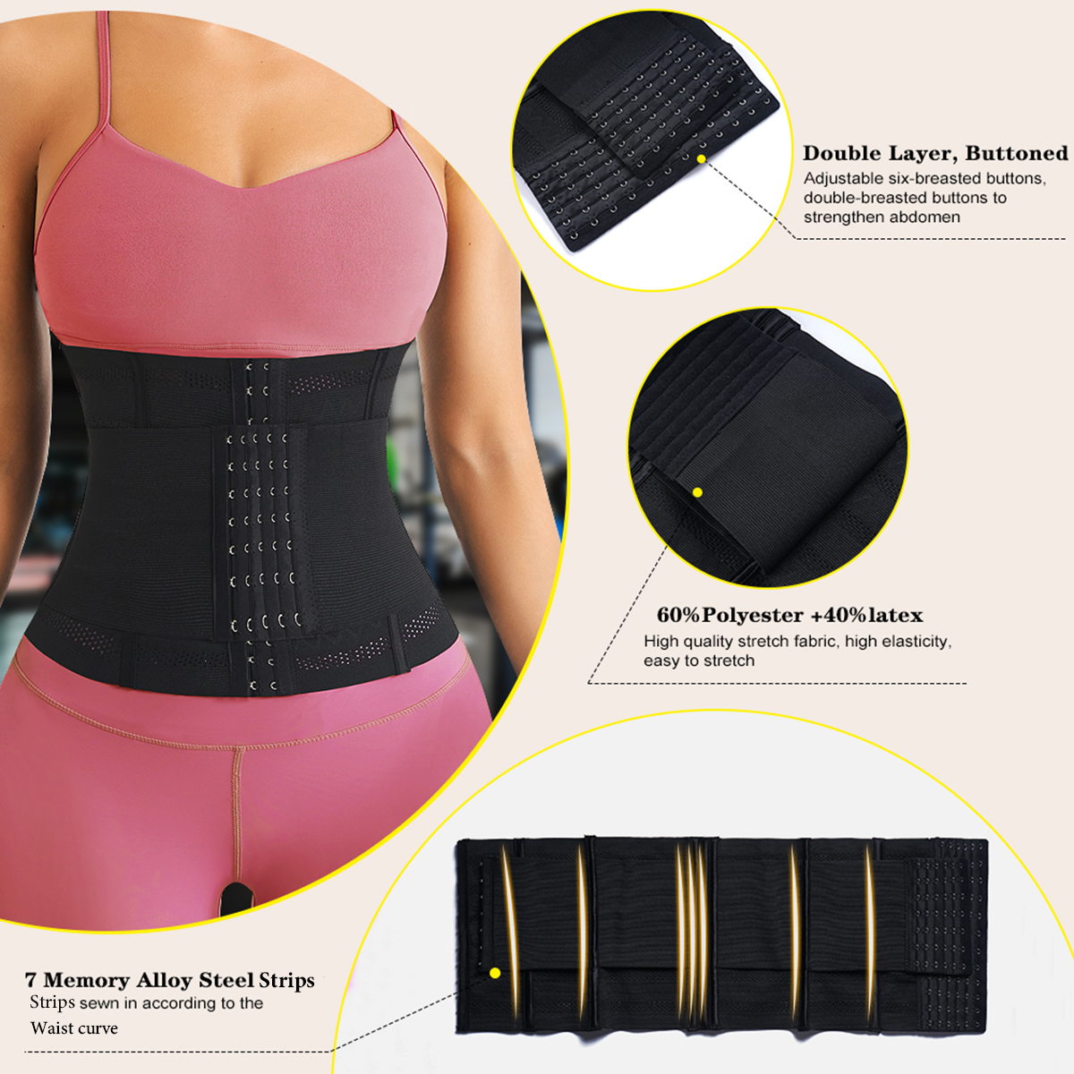 ARITAUM Waist Trainer Corset for Women Tummy Control Sport Workout Body Shaper Black