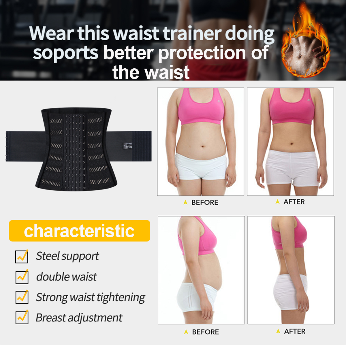 ARITAUM Waist Trainer Corset for Women Tummy Control Sport Workout Body Shaper Black