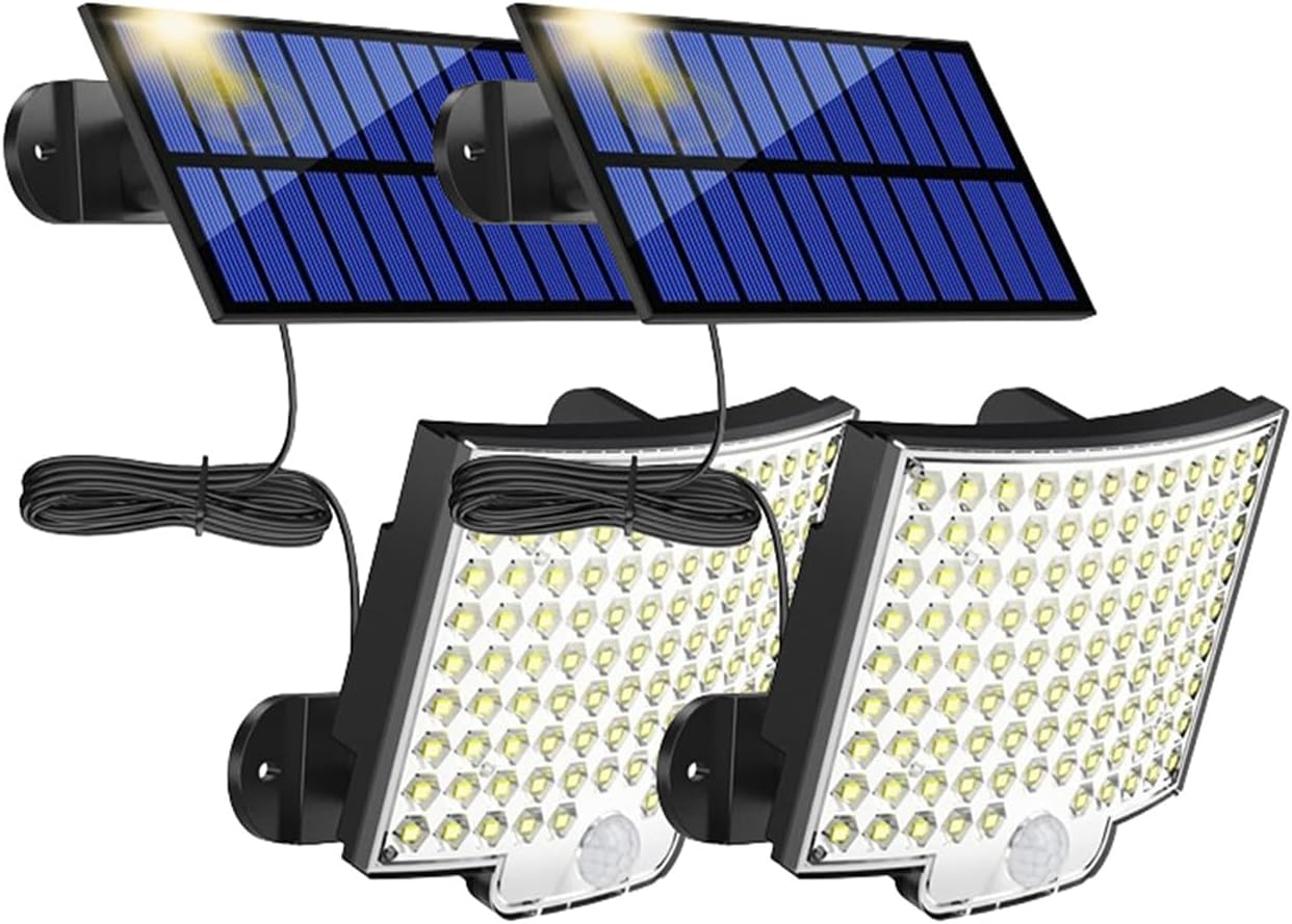 Solar Outdoor Lights Waterproof, LED Security Lights with 16.5 ft Cable, Motion Sensor Lights, Flood Light for Streets, Courtyards,Parking Garages
