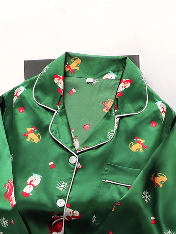 Contrast Piping Satin PJ Set Women Christmas Pajama Sets The Pants Santa Claus Long-Sleeved Pajama Set Spring and Autumn Period Clothes Cozy And Elegant