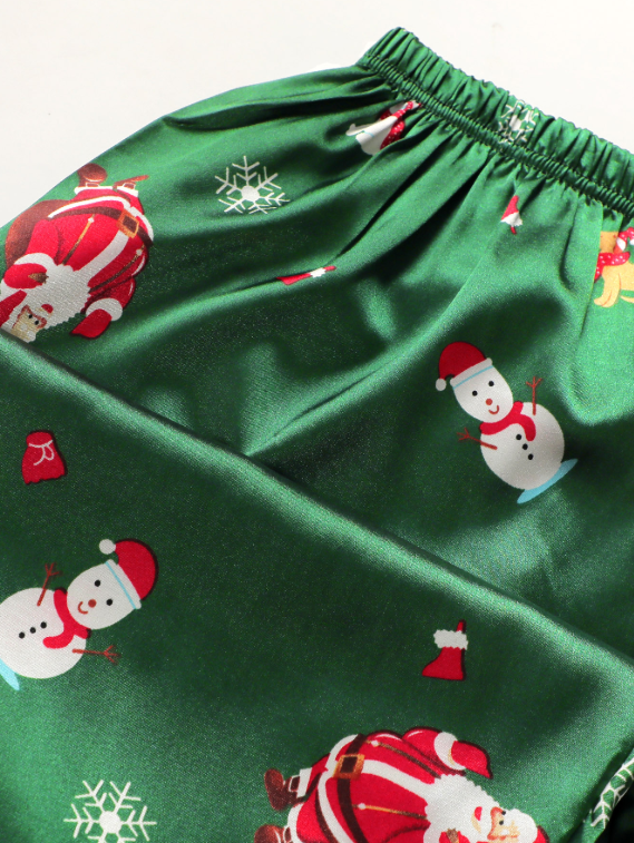 Contrast Piping Satin PJ Set Women Christmas Pajama Sets The Pants Santa Claus Long-Sleeved Pajama Set Spring and Autumn Period Clothes Cozy And Elegant