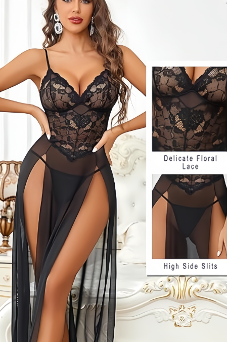 2PCS set, women's underwear, pajamas, sexy long dress with high slit, Valentine's Day gift, date outfit. Valentine's Day gifts, date dresses