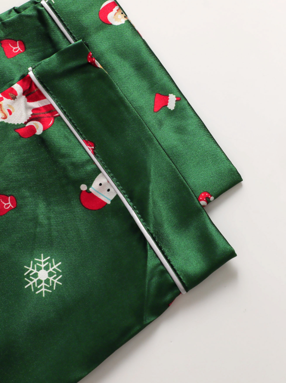 Contrast Piping Satin PJ Set Women Christmas Pajama Sets The Pants Santa Claus Long-Sleeved Pajama Set Spring and Autumn Period Clothes Cozy And Elegant