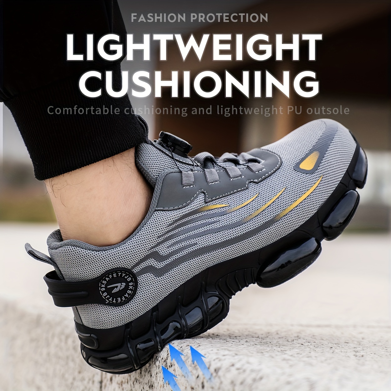 Comfy Mens Breathable Steel Toe Safety Shoes - Puncture Proof, Rotating Buckle, Non Slip, Durable Work Shoes with Fabric Inner, PU Sole for Daily Casual Wear in Spring/Summer