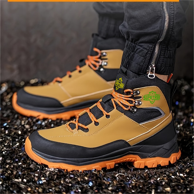 Anti-puncture Microfiber Leather Insurance Lightweight Breathable Safety Boots Labor Protective Shoes, Anti-slip, Waterproof And Puncture-proof Steel Toe Footwear Work Boots FOR Outdoor/Hiking/Construction, All-seasons