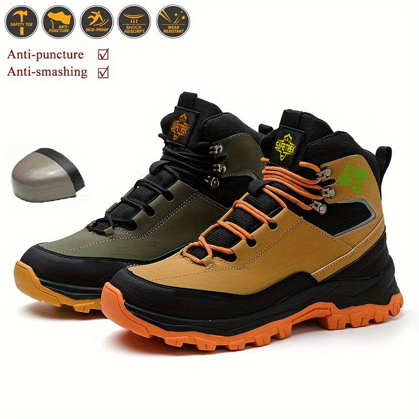 Anti-puncture Microfiber Leather Insurance Lightweight Breathable Safety Boots Labor Protective Shoes, Anti-slip, Waterproof And Puncture-proof Steel Toe Footwear Work Boots FOR Outdoor/Hiking/Construction, All-seasons