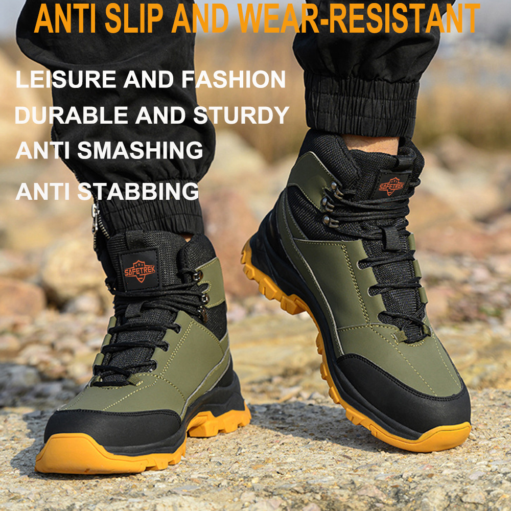 Anti-puncture Microfiber Leather Insurance Lightweight Breathable Safety Boots Labor Protective Shoes, Anti-slip, Waterproof And Puncture-proof Steel Toe Footwear Work Boots FOR Outdoor/Hiking/Construction, All-seasons