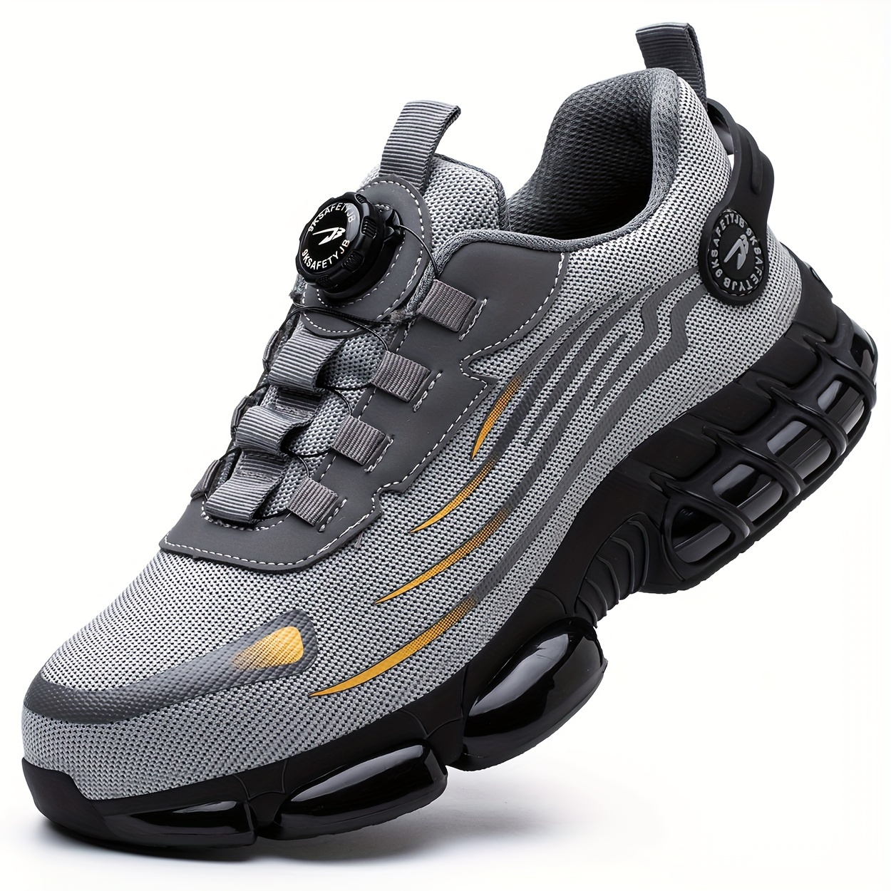 Comfy Mens Breathable Steel Toe Safety Shoes - Puncture Proof, Rotating Buckle, Non Slip, Durable Work Shoes with Fabric Inner, PU Sole for Daily Casual Wear in Spring/Summer