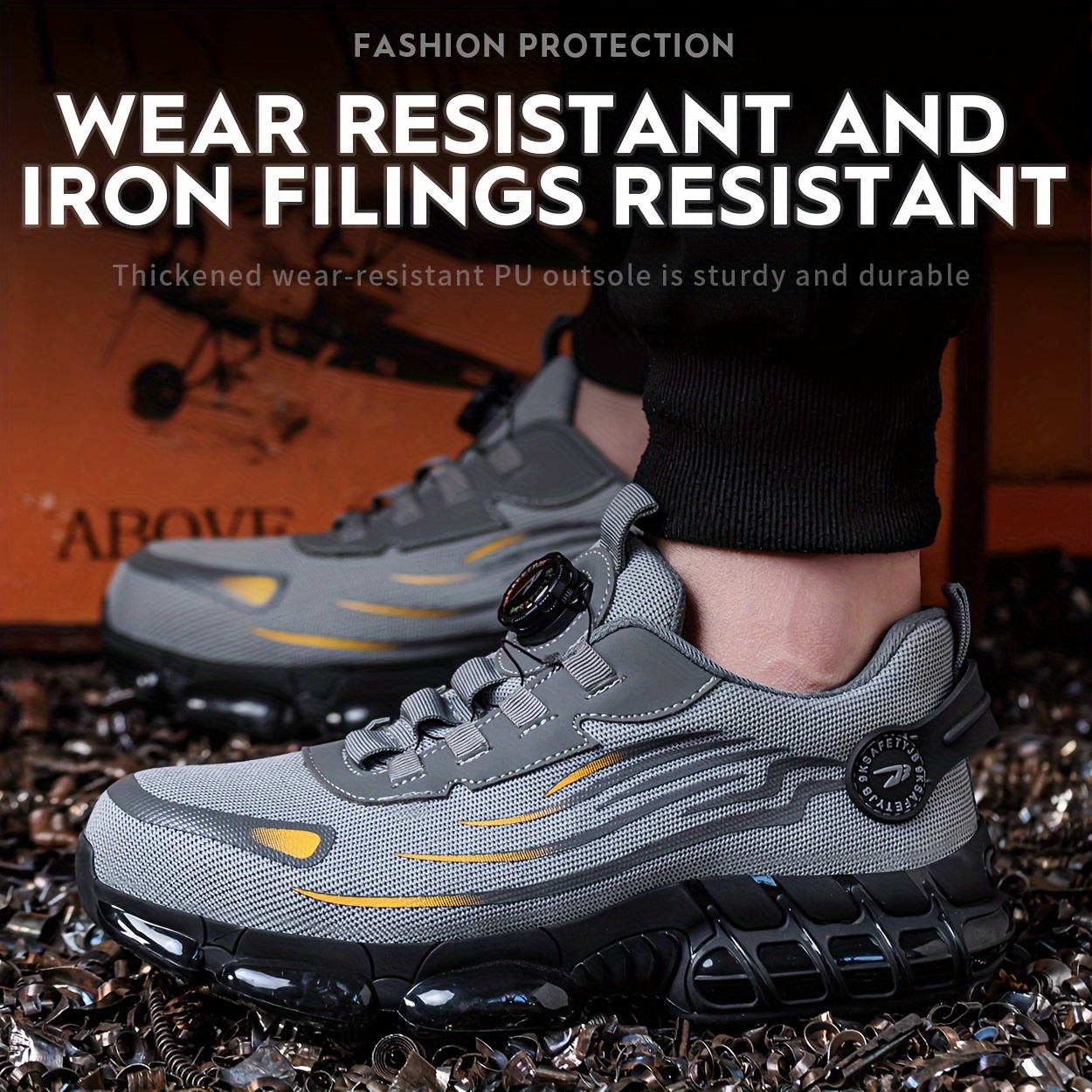 Comfy Mens Breathable Steel Toe Safety Shoes - Puncture Proof, Rotating Buckle, Non Slip, Durable Work Shoes with Fabric Inner, PU Sole for Daily Casual Wear in Spring/Summer