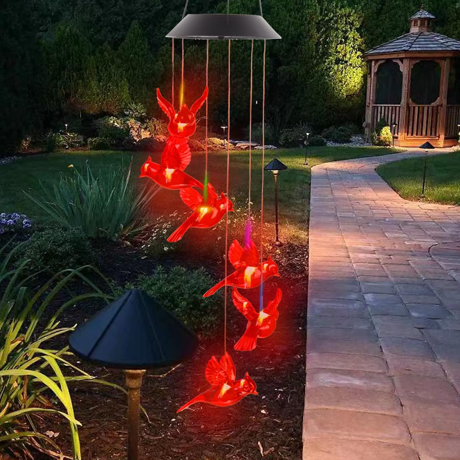 1PC Outdoor Solar Flaming Bird Wind Chime Lights, Outdoor Decorative Colorful Solar Wind Chimes