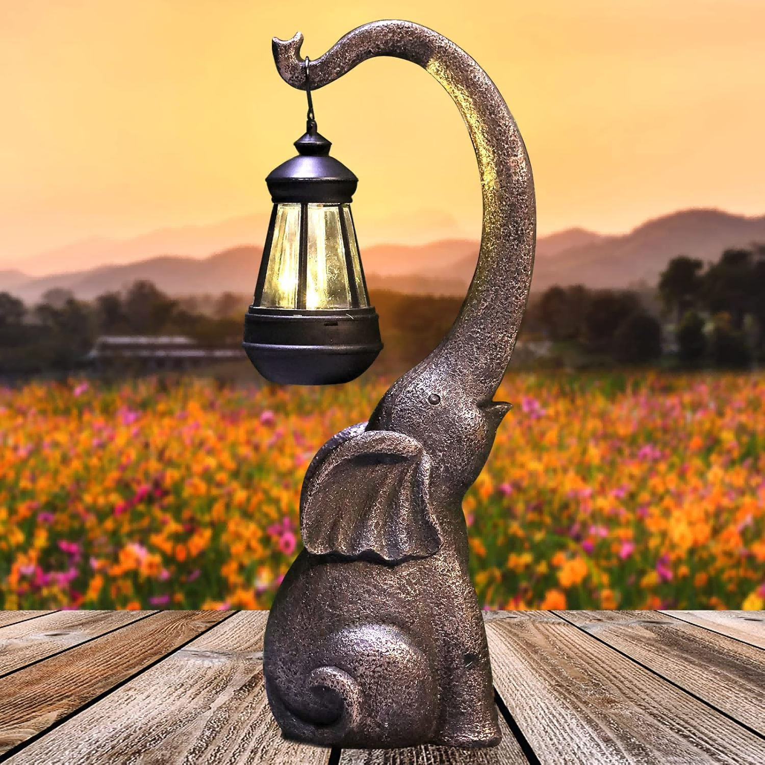 1 PC solar elephant statue, outdoor garden resin crafts for elephant statues, art decorations with solar LED lights, garden greening garden sculptures, used for courtyard lawn home decoration