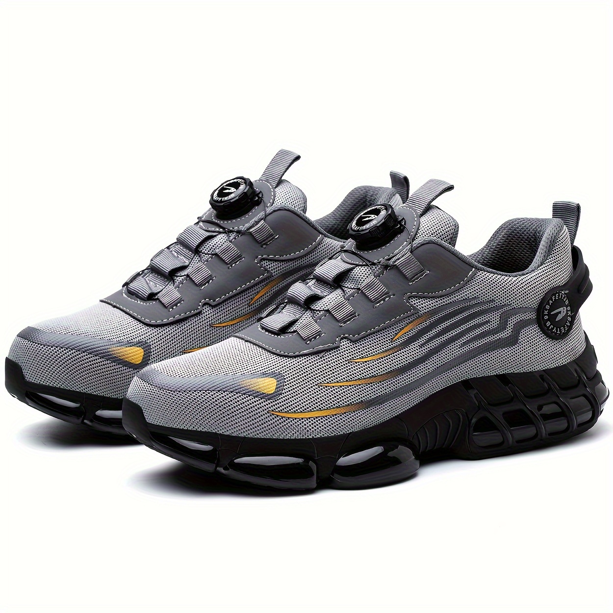 Comfy Mens Breathable Steel Toe Safety Shoes - Puncture Proof, Rotating Buckle, Non Slip, Durable Work Shoes with Fabric Inner, PU Sole for Daily Casual Wear in Spring/Summer