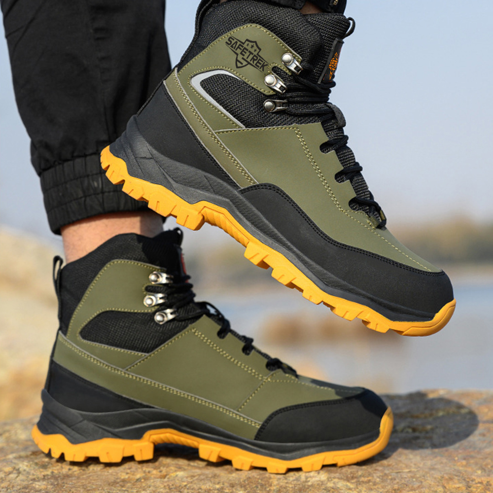 Anti-puncture Microfiber Leather Insurance Lightweight Breathable Safety Boots Labor Protective Shoes, Anti-slip, Waterproof And Puncture-proof Steel Toe Footwear Work Boots FOR Outdoor/Hiking/Construction, All-seasons