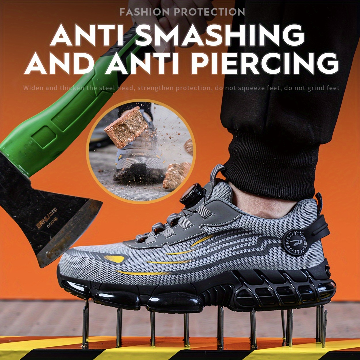 Comfy Mens Breathable Steel Toe Safety Shoes - Puncture Proof, Rotating Buckle, Non Slip, Durable Work Shoes with Fabric Inner, PU Sole for Daily Casual Wear in Spring/Summer