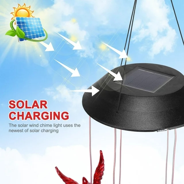 1PC Outdoor Solar Flaming Bird Wind Chime Lights, Outdoor Decorative Colorful Solar Wind Chimes