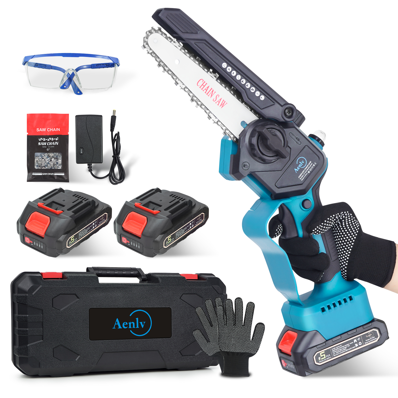 Mini Chainsaw Cordless, Battery Powered Chainsaw with Automatic Oiler, Electric Chainsaw Cordless Portable with 2 Rechargeable Batteries for Branches, Tree Trimming Wood Cutting