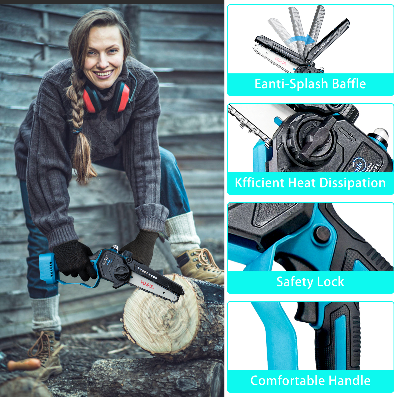Mini Chainsaw Cordless, Battery Powered Chainsaw with Automatic Oiler, Electric Chainsaw Cordless Portable with 2 Rechargeable Batteries for Branches, Tree Trimming Wood Cutting