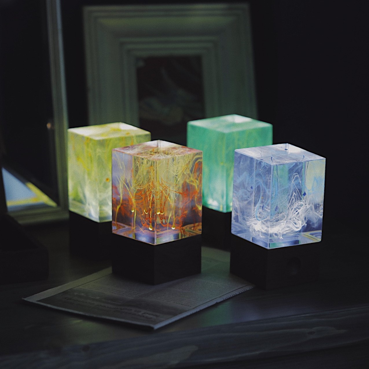 EP LIGHT Resin Wood Handmade Ambient Night Light Dimmable Table Lamp Creative Holiday gifts Table Decoration - Red