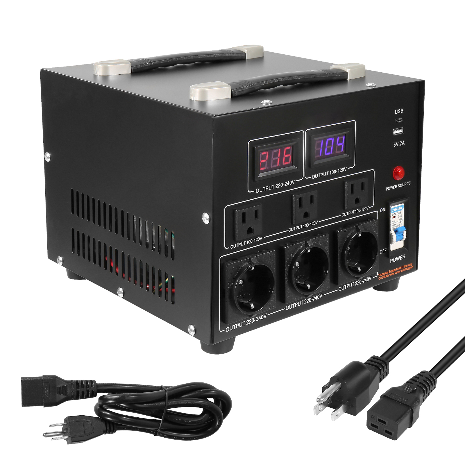 VEVOR Voltage Converter Transformer, 5000W, Heavy Duty Step Up/Down Transformer, Convert from 110 Volt to 220 Volt and from 220 Volt to 110 Volt, with US Outlet EU Outlet 5V USB Port, CE Certified